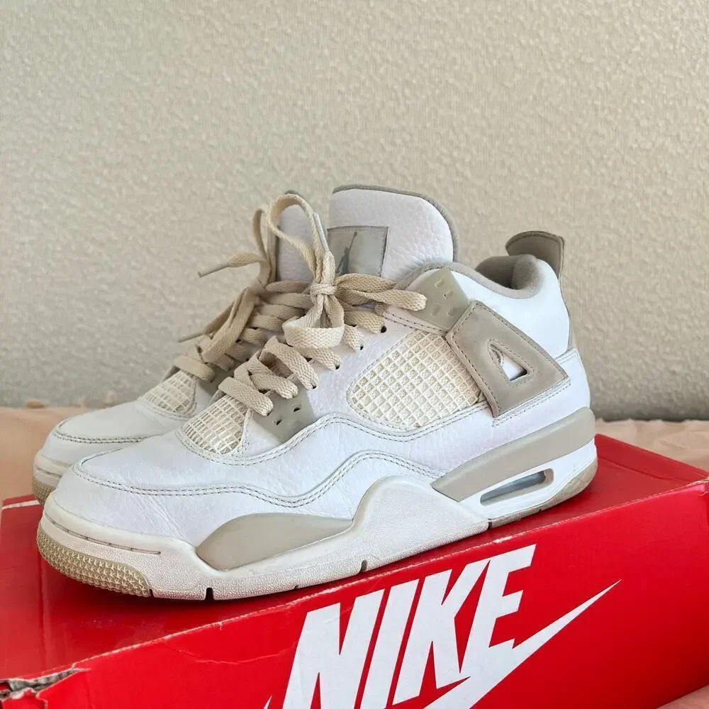 Nike Air Jordan 4 Retro Shoes Size 7Y 2017 Linen white/tan